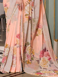 Amazing Peach Floral Printed Georgette Festive Wear Saree With Blouse - Zeel Clothing