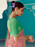 Amazing Peach Sequins Embroidered Tissue Silk Traditional Saree With Blouse - Zeel Clothing