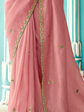 Amazing Peach Sequins Embroidered Tissue Silk Traditional Saree With Blouse - Zeel Clothing