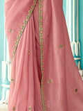 Amazing Peach Sequins Embroidered Tissue Silk Traditional Saree With Blouse - Zeel Clothing