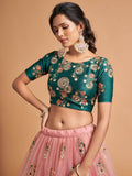 Amazing Peach Thread Embroidered Net Wedding Lehenga Choli - Zeel Clothing