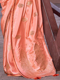 Amazing Peach Zari Weaving Satin Festive Wear Saree With Blouse - Zeel Clothing