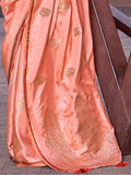 Amazing Peach Zari Weaving Satin Festive Wear Saree With Blouse - Zeel Clothing