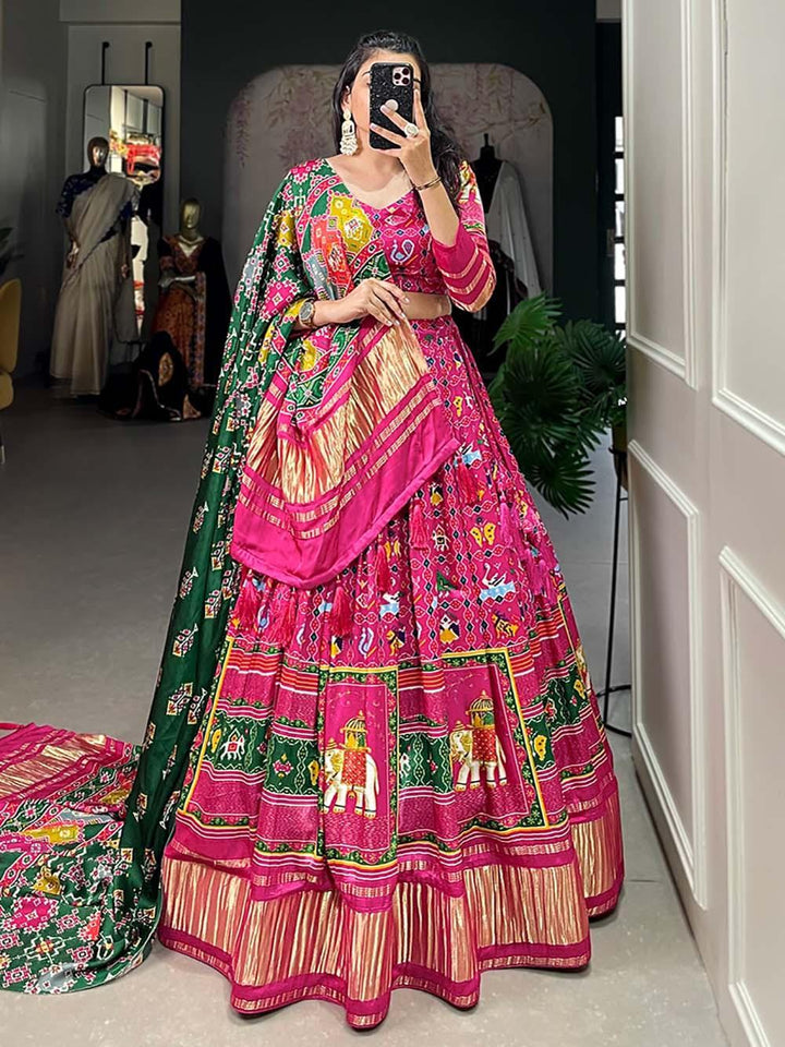Amazing Pink Digital Printed Gaji Silk Traditional Lehenga Choli