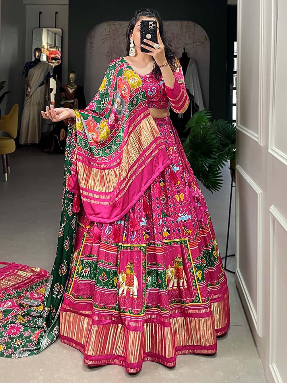 Amazing Pink Digital Printed Gaji Silk Traditional Lehenga Choli