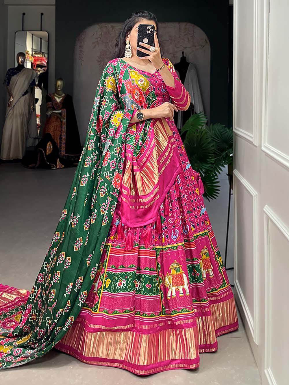 Amazing Pink Digital Printed Gaji Silk Traditional Lehenga Choli - Zeel Clothing