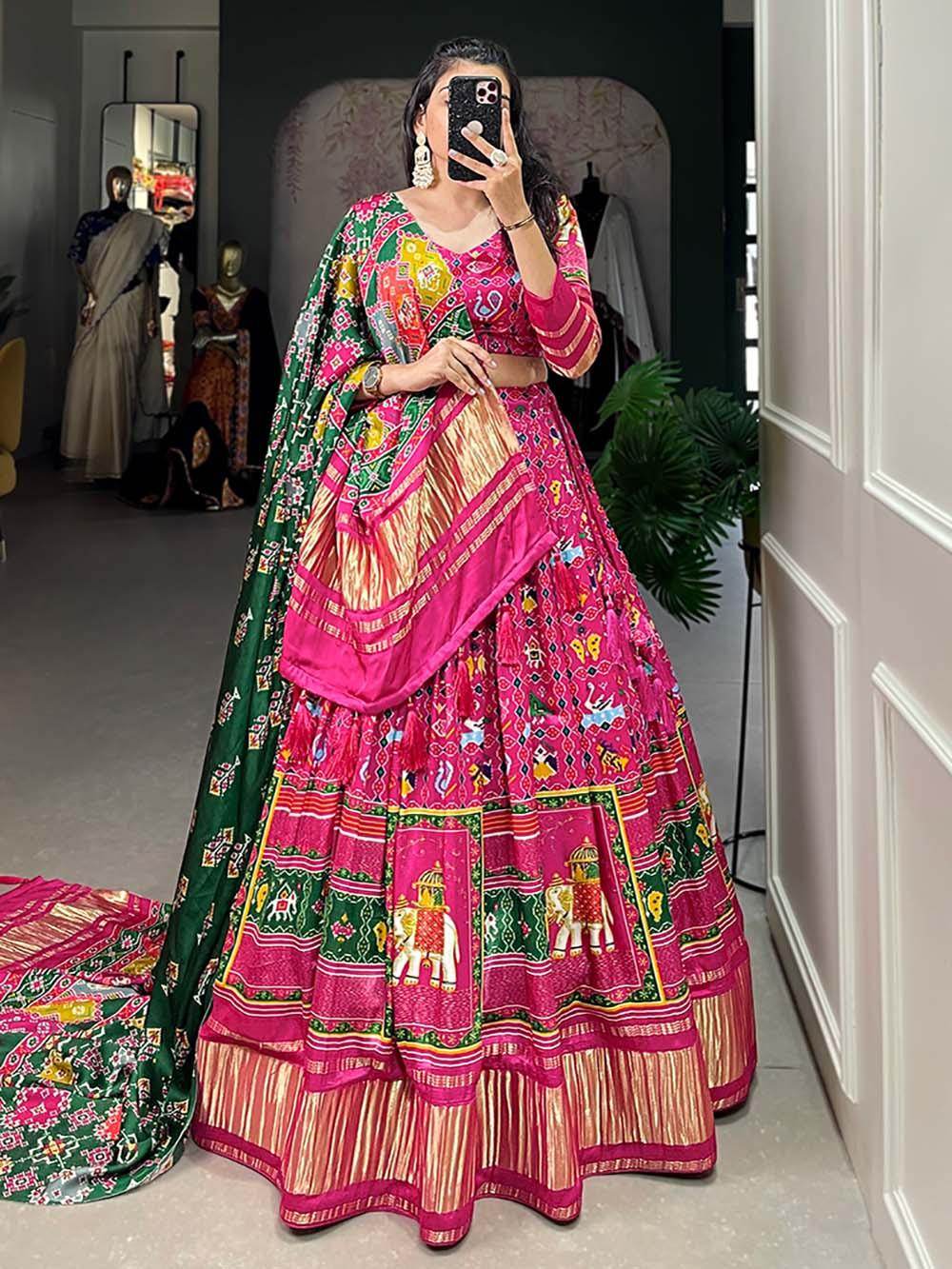 Amazing Pink Digital Printed Gaji Silk Traditional Lehenga Choli - Zeel Clothing