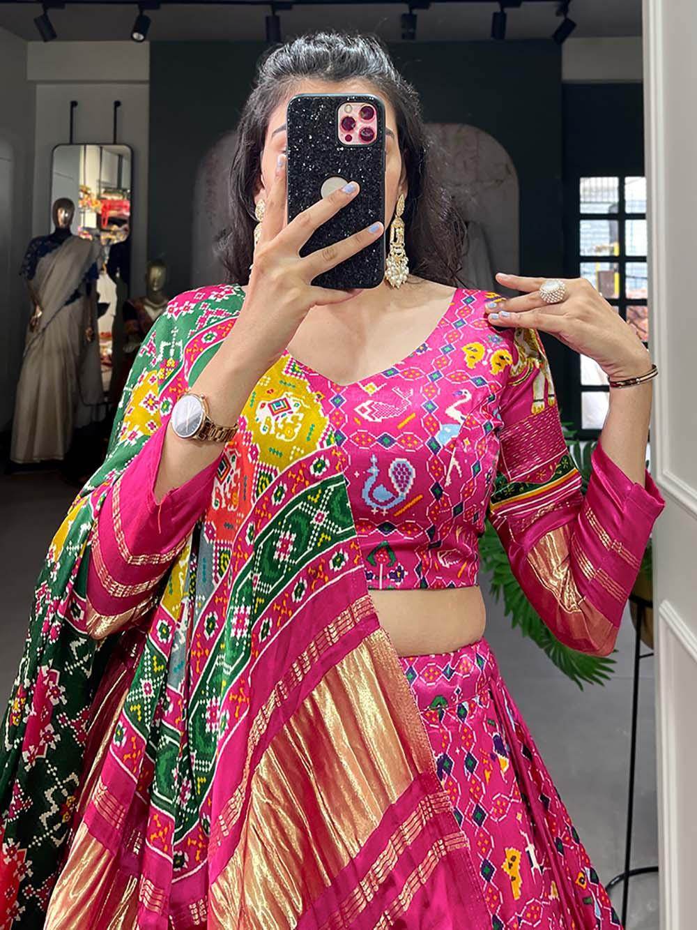 Amazing Pink Digital Printed Gaji Silk Traditional Lehenga Choli - Zeel Clothing