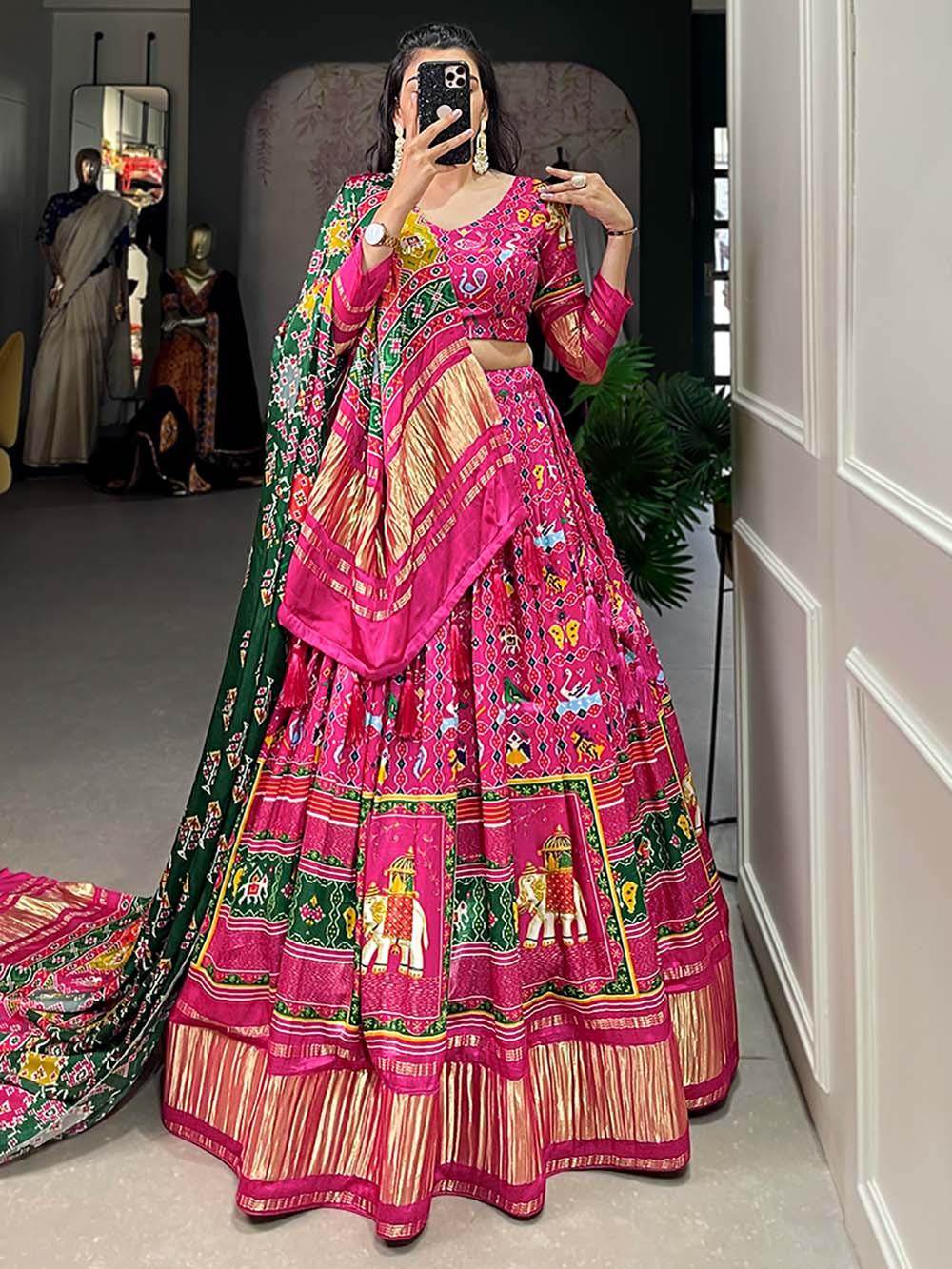 Amazing Pink Digital Printed Gaji Silk Traditional Lehenga Choli - Zeel Clothing