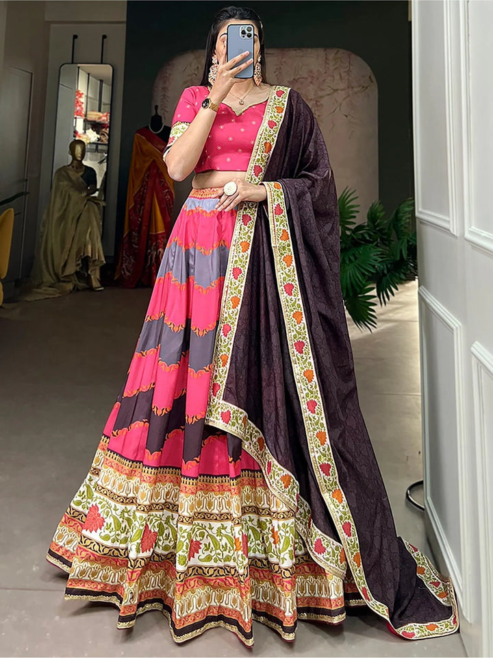 Amazing Pink Digital Printed Silk Lehenga Choli With Dupatta