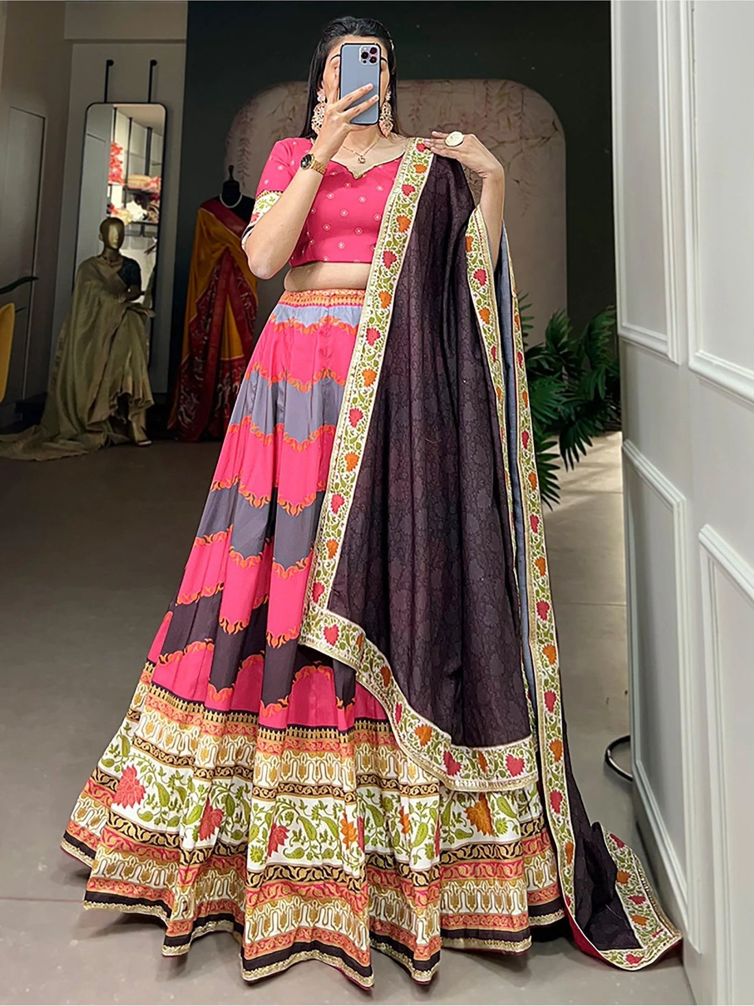 Amazing Pink Digital Printed Silk Lehenga Choli With Dupatta