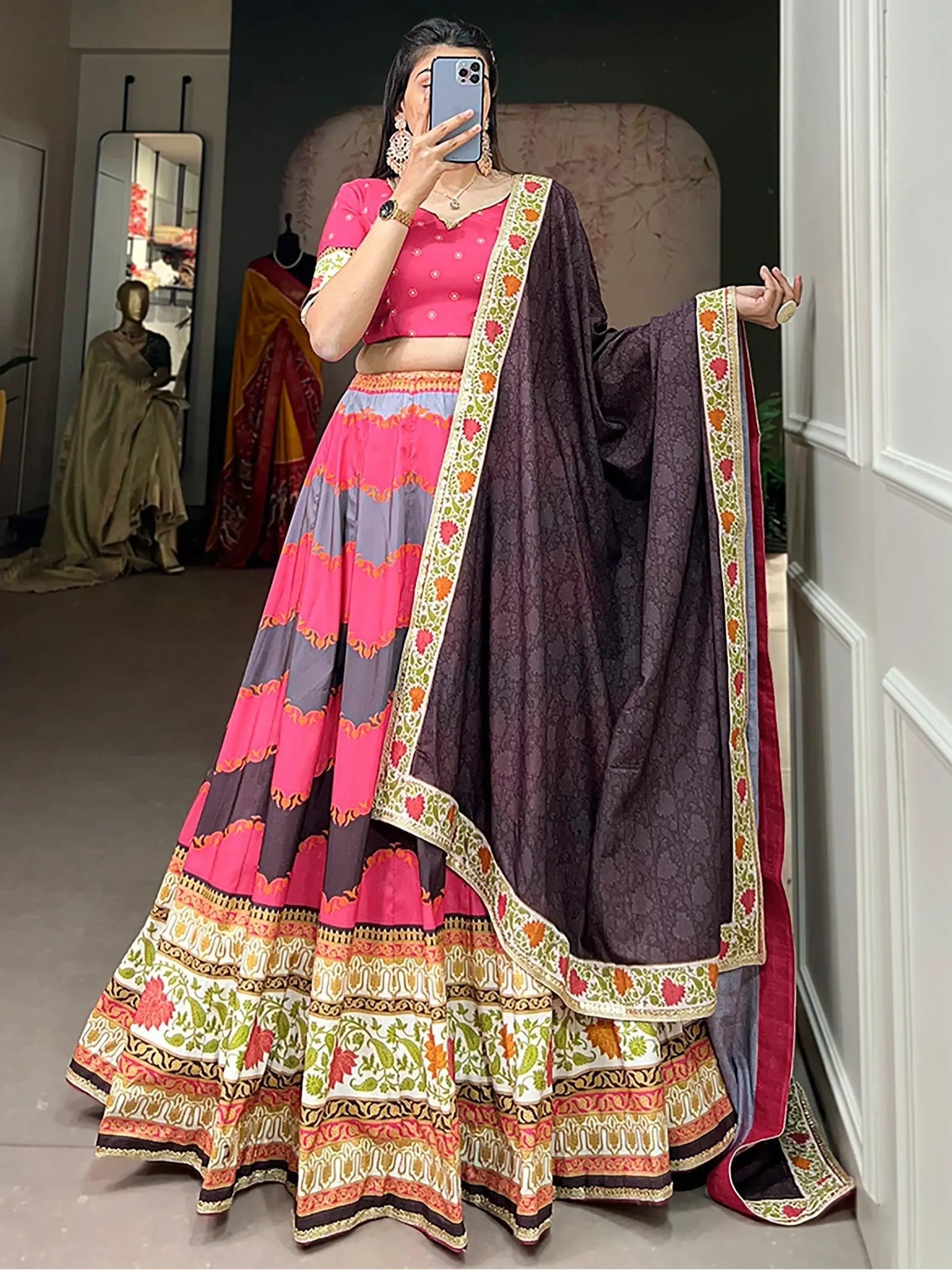 Amazing Pink Digital Printed Silk Lehenga Choli With Dupatta - Zeel Clothing
