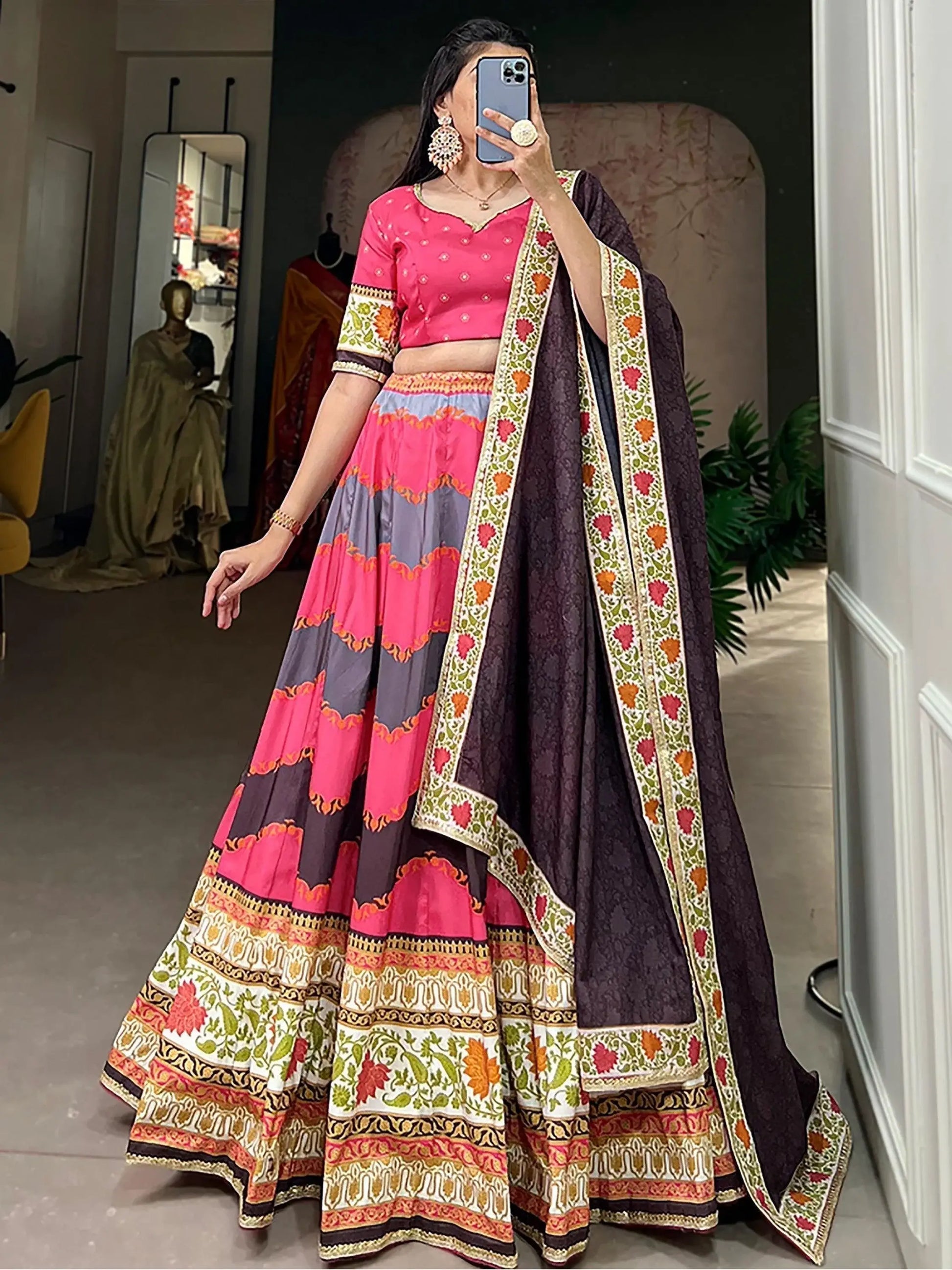 Amazing Pink Digital Printed Silk Lehenga Choli With Dupatta - Zeel Clothing