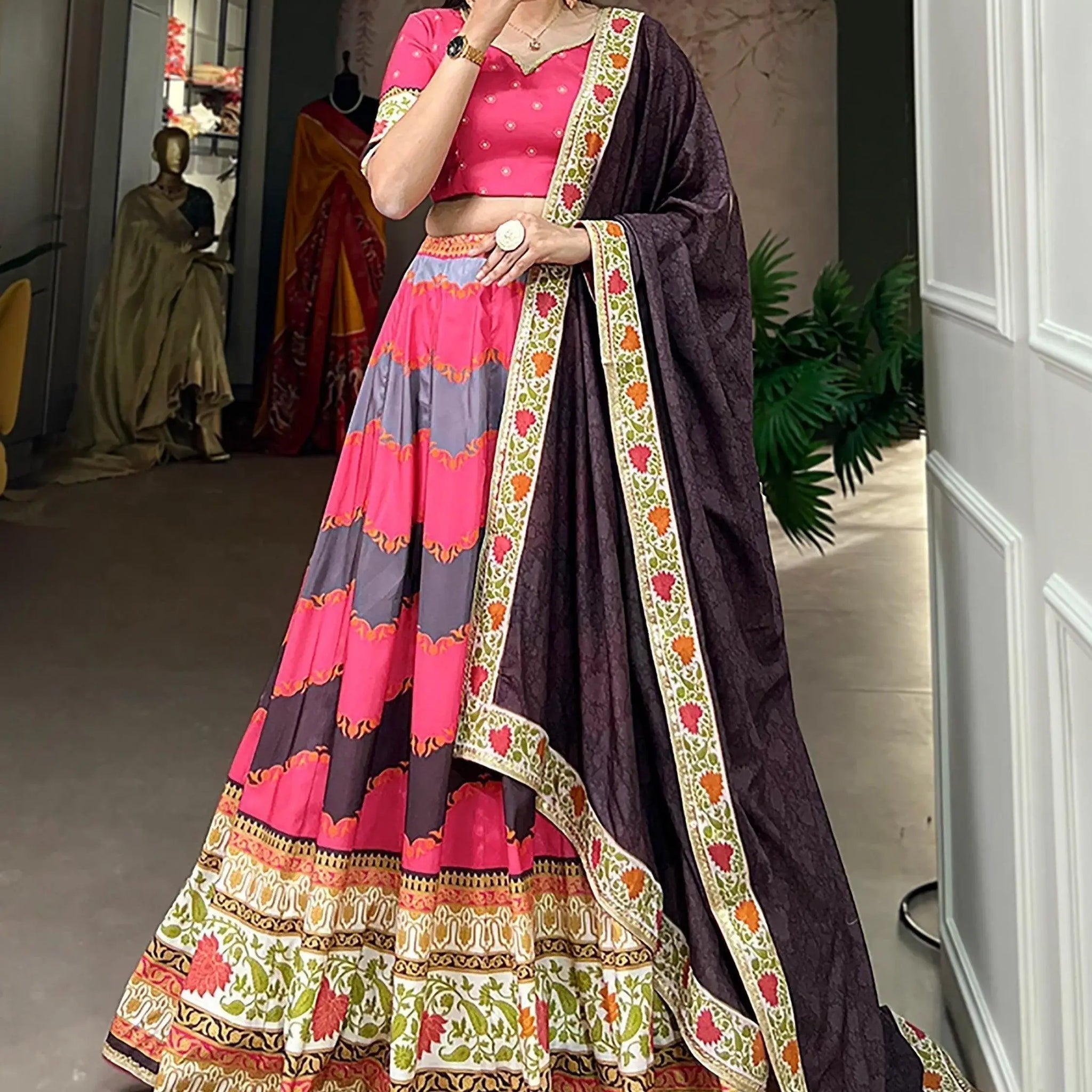 Amazing Pink Digital Printed Silk Lehenga Choli With Dupatta - Zeel Clothing