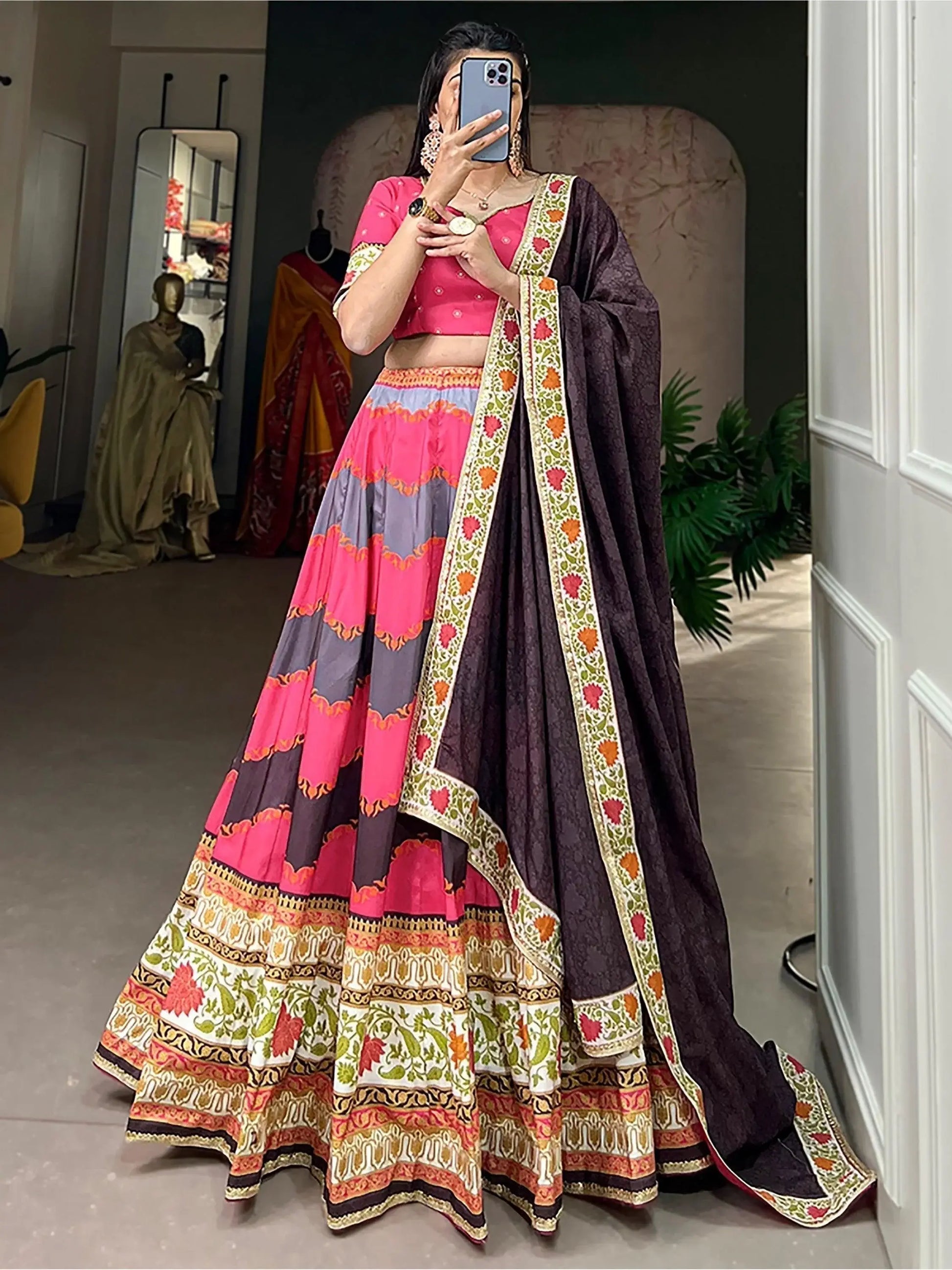 Amazing Pink Digital Printed Silk Lehenga Choli With Dupatta - Zeel Clothing