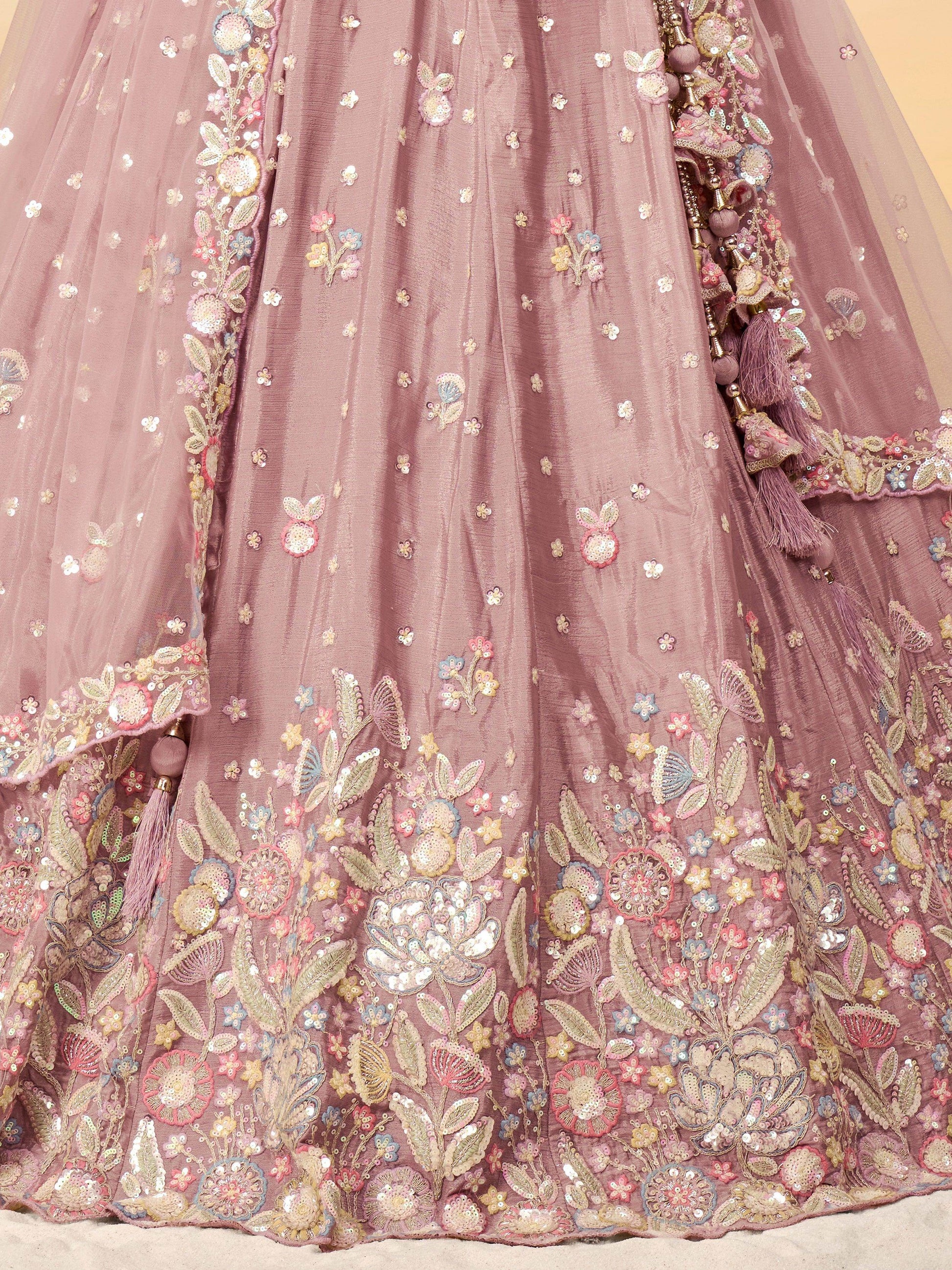 Amazing Pink Embroidered Chiffon Reception Wear Lehenga Choli - Zeel Clothing