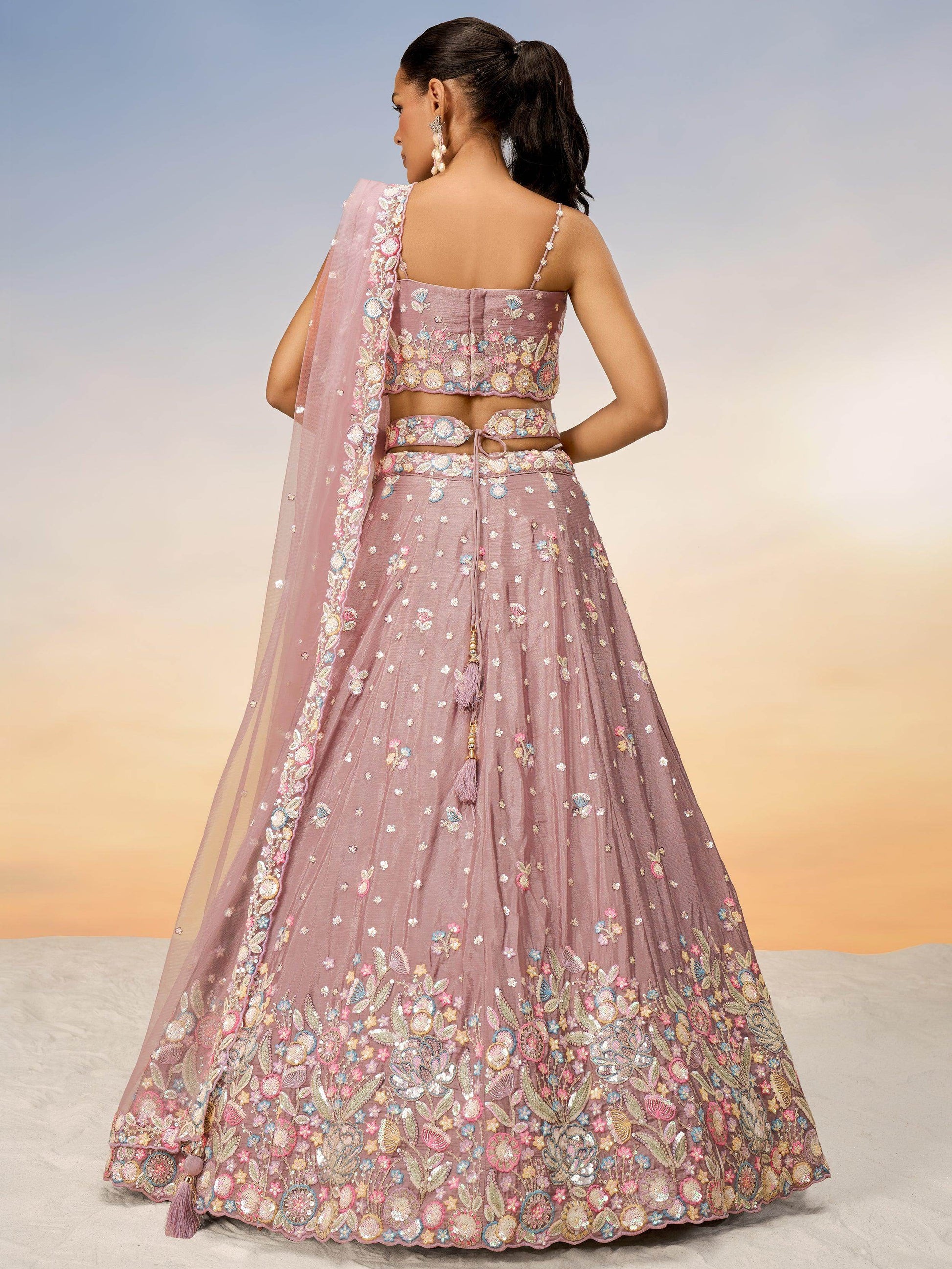 Amazing Pink Embroidered Chiffon Reception Wear Lehenga Choli - Zeel Clothing