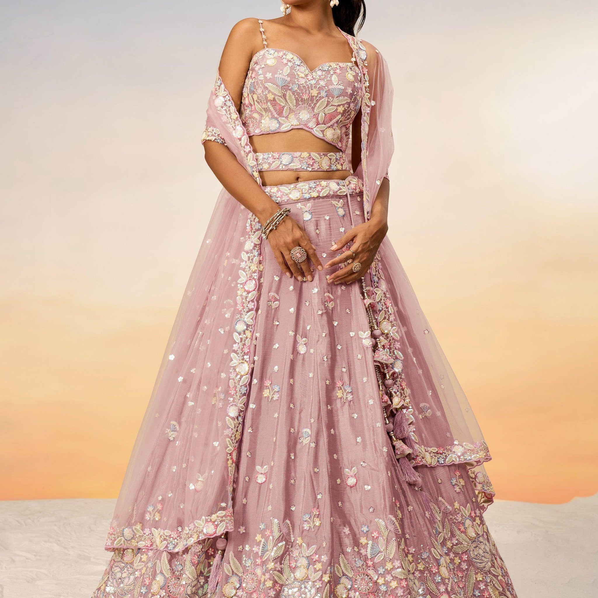 Amazing Pink Embroidered Chiffon Reception Wear Lehenga Choli - Zeel Clothing