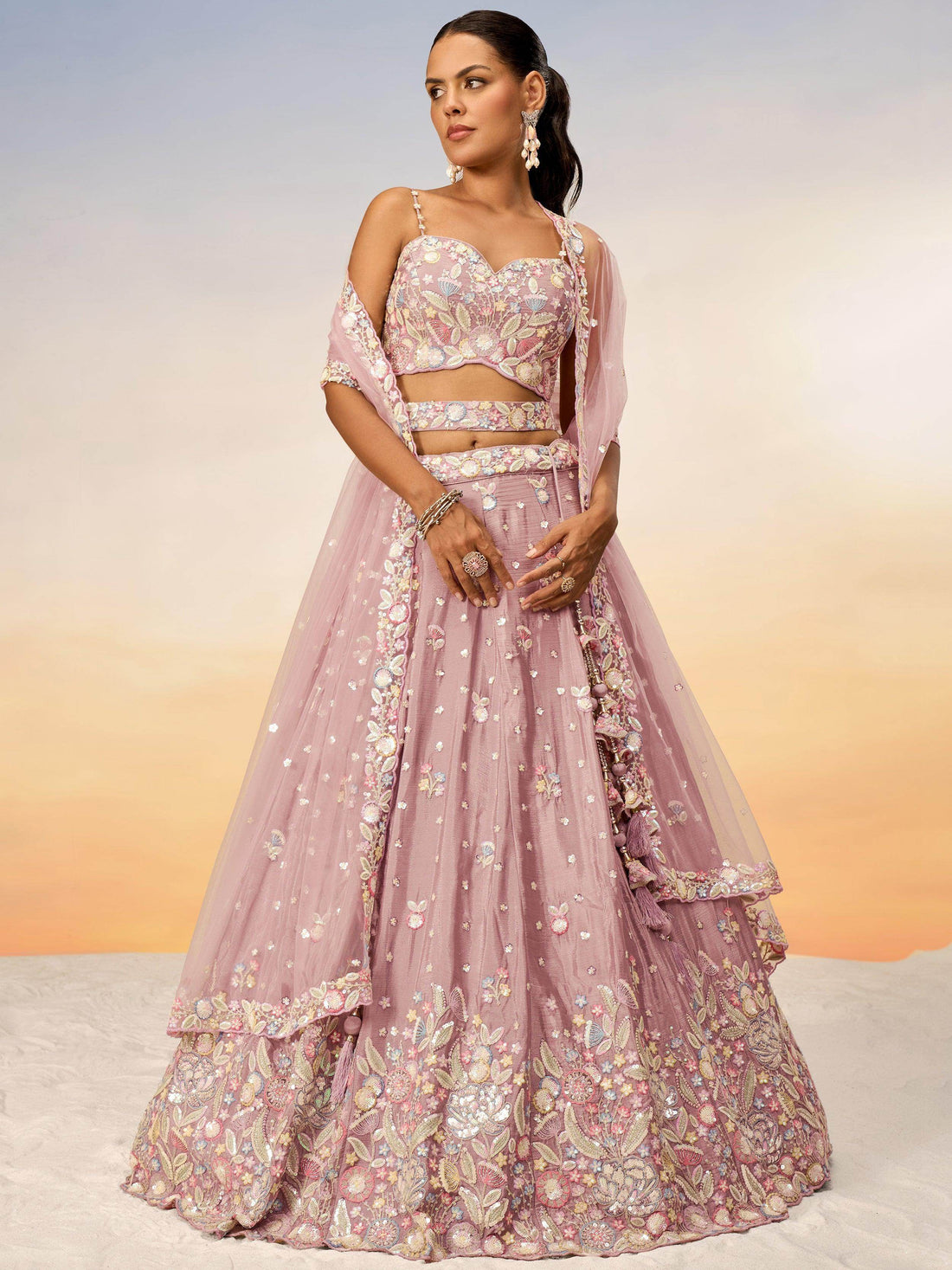 Amazing Pink Embroidered Chiffon Reception Wear Lehenga Choli - Zeel Clothing