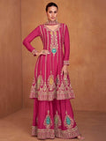 Amazing Pink Embroidered Chinon Wedding Wear Palazzo Suits - Zeel Clothing