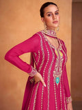 Amazing Pink Embroidered Chinon Wedding Wear Palazzo Suits - Zeel Clothing