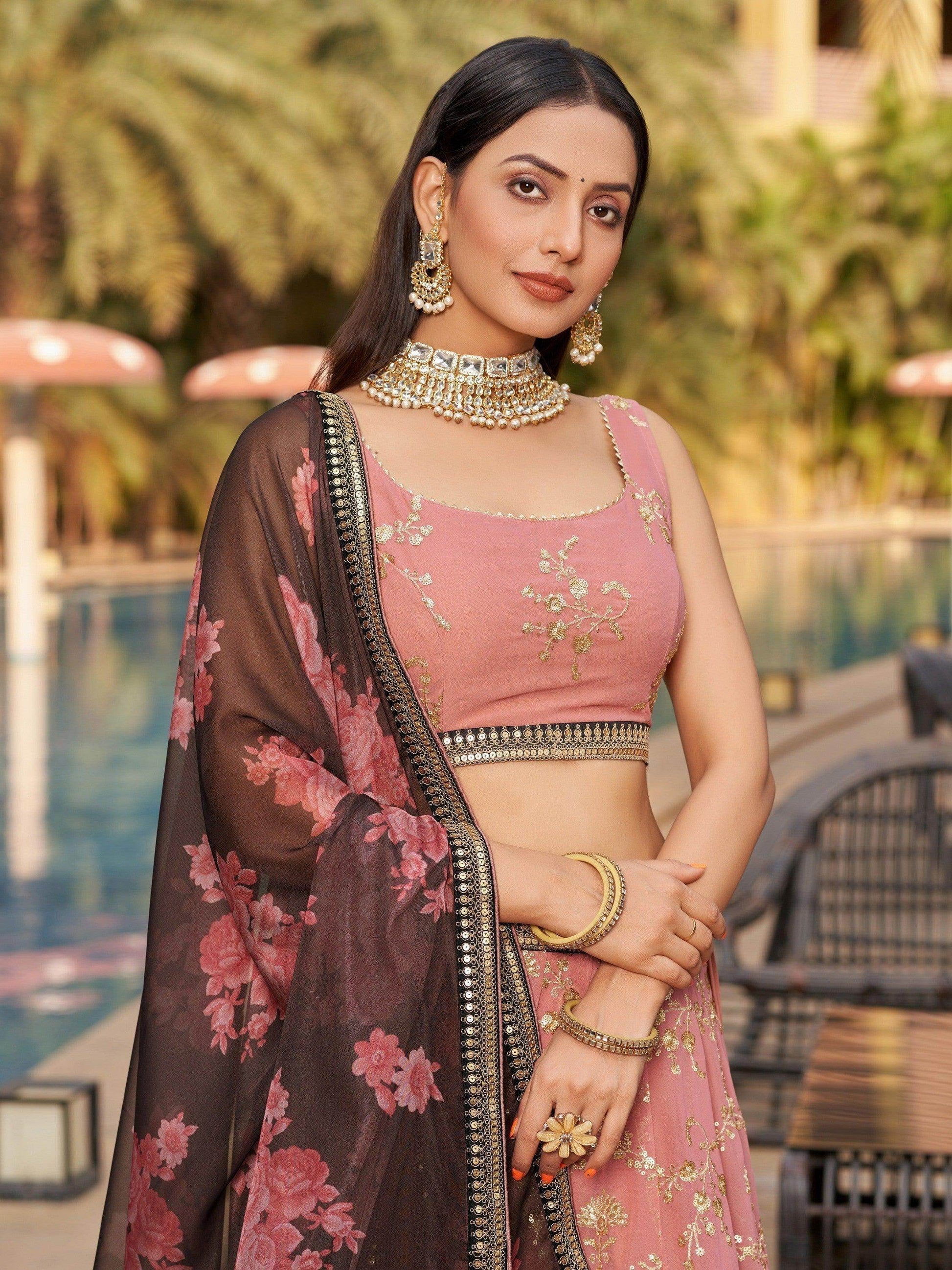 Amazing Pink Embroidered Georgette Wedding Wear Lehenga Choli - Zeel Clothing