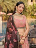 Amazing Pink Embroidered Georgette Wedding Wear Lehenga Choli