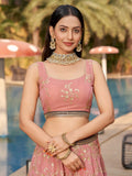 Amazing Pink Embroidered Georgette Wedding Wear Lehenga Choli