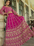 Amazing Pink Embroidery Wedding Wear Chinnon Lehenga Choli With Koti - Zeel Clothing
