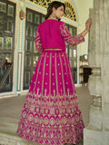 Amazing Pink Embroidery Wedding Wear Chinnon Lehenga Choli With Koti - Zeel Clothing