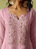 Amazing Pink Floral Embroidered Organza Festive Wear Pant Suit With Dupatta - Zeel Clothing