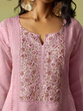 Amazing Pink Floral Embroidered Organza Festive Wear Pant Suit With Dupatta - Zeel Clothing