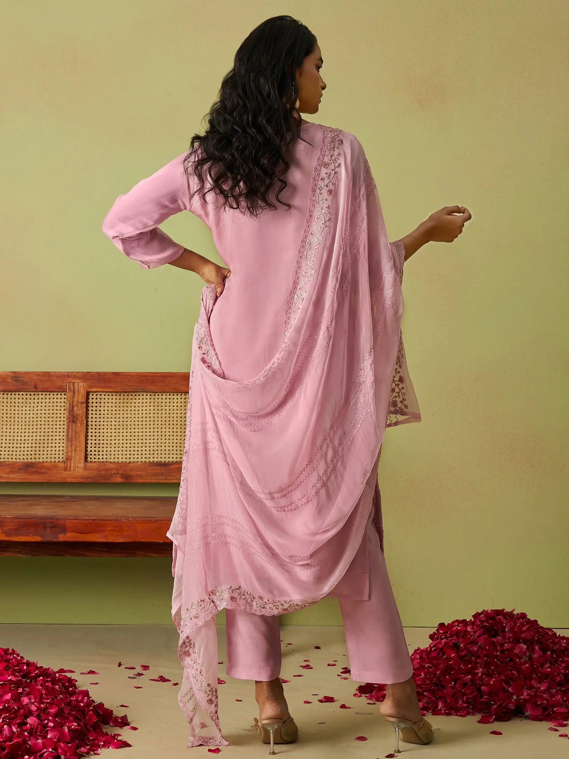 Amazing Pink Floral Embroidered Organza Festive Wear Pant Suit With Dupatta - Zeel Clothing