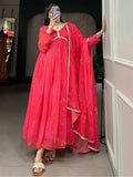 Amazing Pink Floral Printed Georgette Events Wear Gown With Dupatta - Zeel Clothing