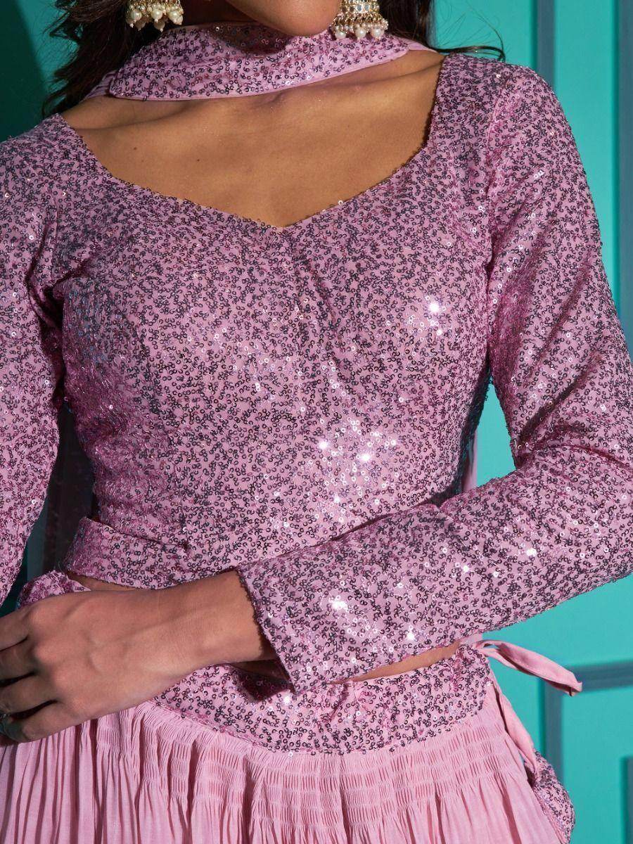 Amazing Pink Sequins Georgette Lehenga Choli With Dupatta - Zeel Clothing