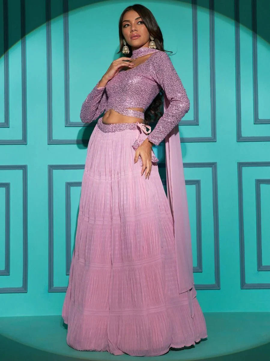 Amazing Pink Sequins Georgette Lehenga Choli With Dupatta - Zeel Clothing