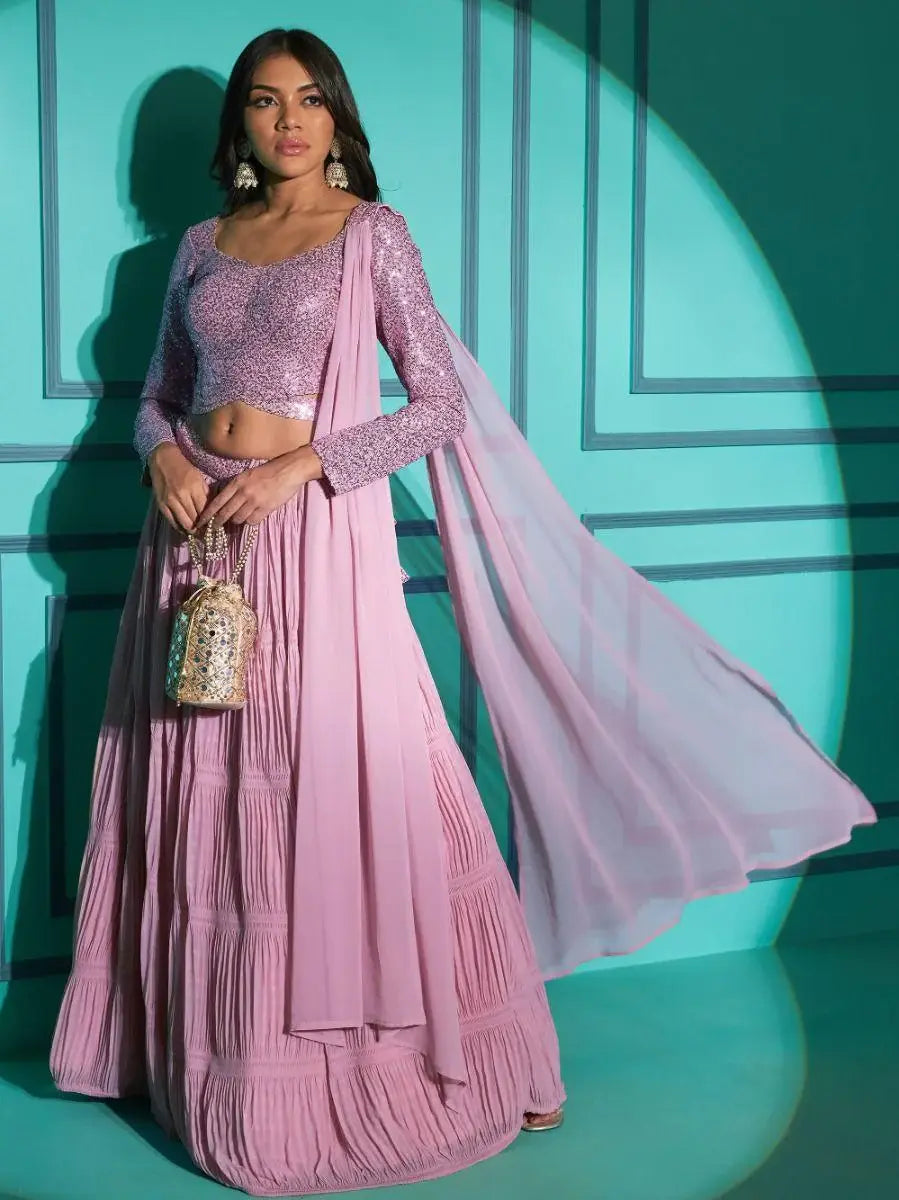 Amazing Pink Sequins Georgette Lehenga Choli With Dupatta - Zeel Clothing