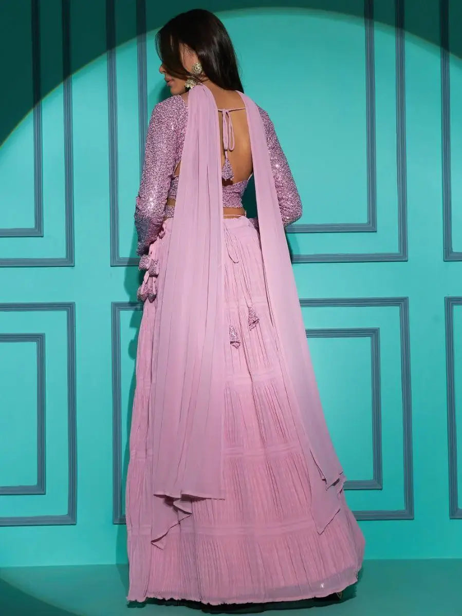 Amazing Pink Sequins Georgette Lehenga Choli With Dupatta - Zeel Clothing