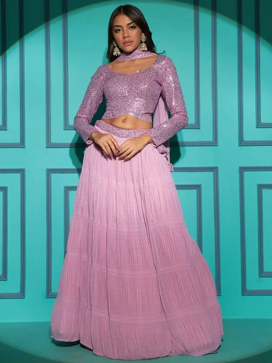Amazing Pink Sequins Georgette Lehenga Choli With Dupatta - Zeel Clothing