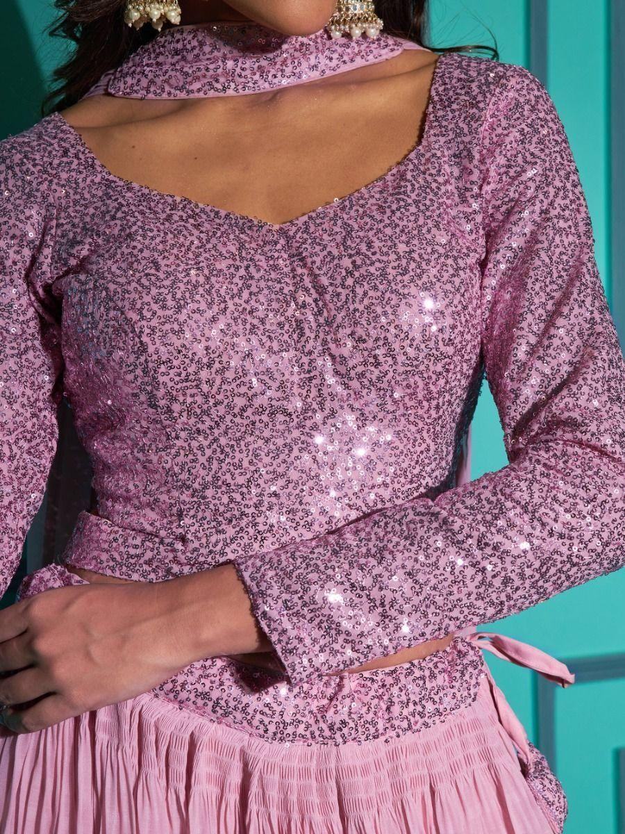 Amazing Pink Sequins Georgette Lehenga Choli With Dupatta - Zeel Clothing