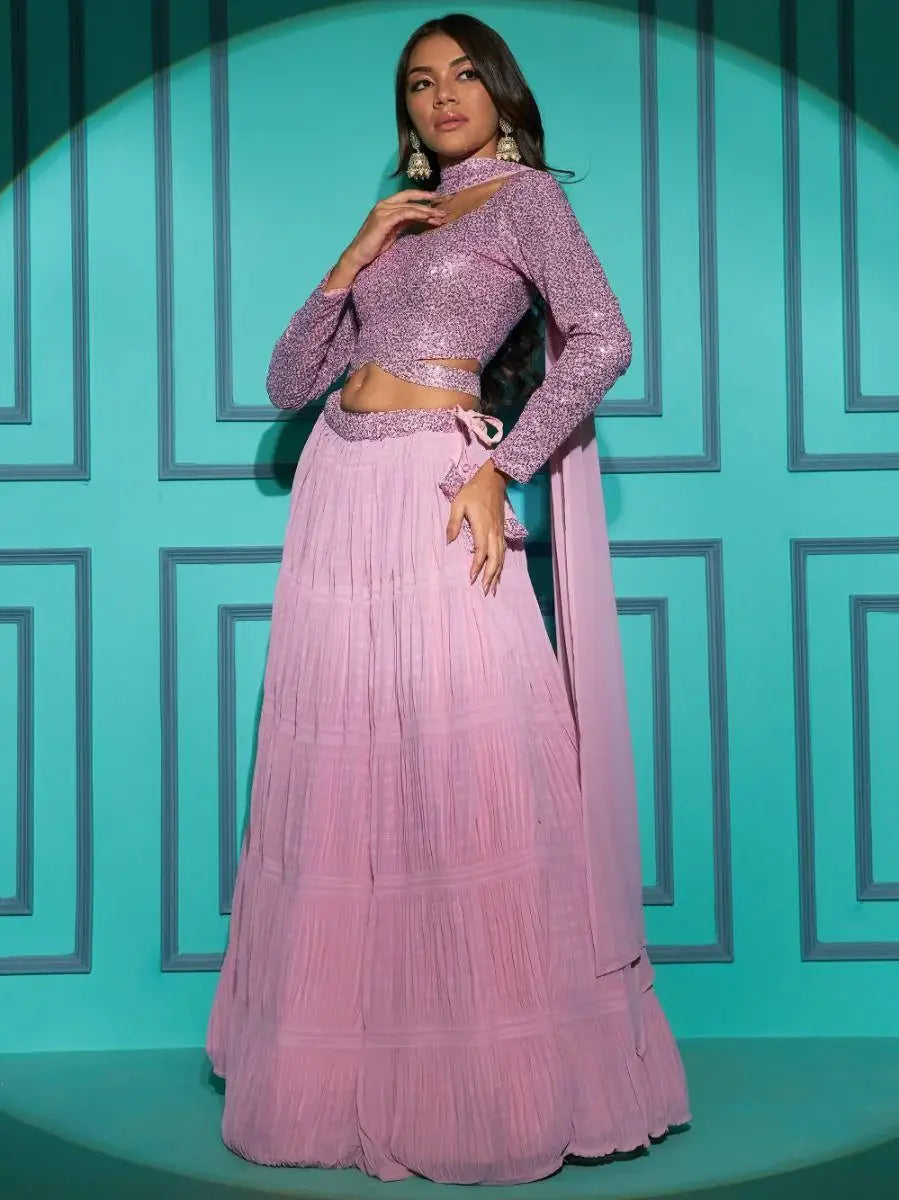 Amazing Pink Sequins Georgette Lehenga Choli With Dupatta - Zeel Clothing