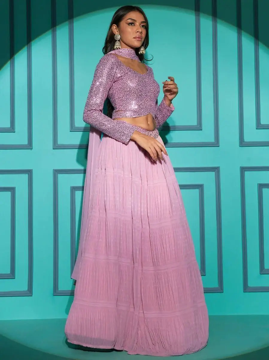 Amazing Pink Sequins Georgette Lehenga Choli With Dupatta - Zeel Clothing
