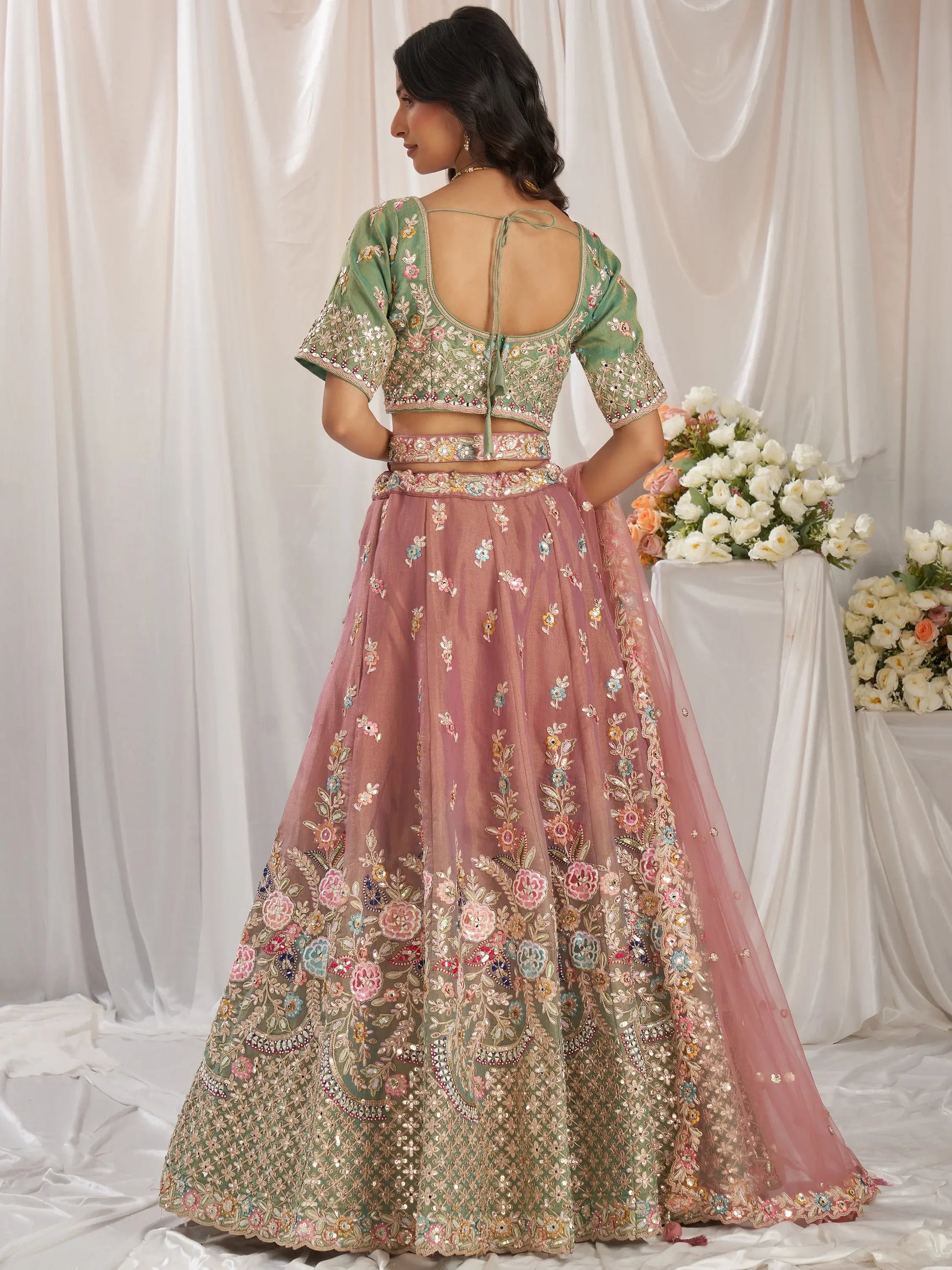 Amazing Pink Sequins Tissue Silk Bridesmaid Lehenga Choli With Dupatta - Zeel Clothing