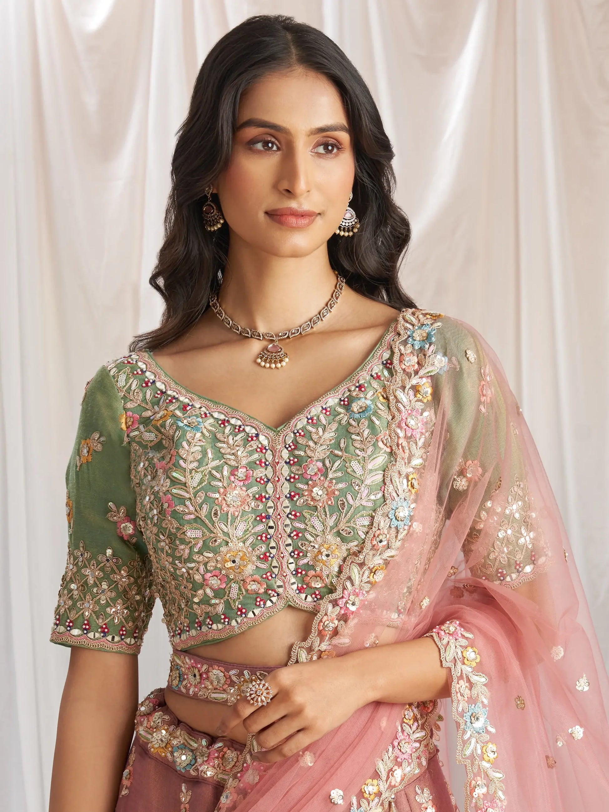 Amazing Pink Sequins Tissue Silk Bridesmaid Lehenga Choli With Dupatta - Zeel Clothing