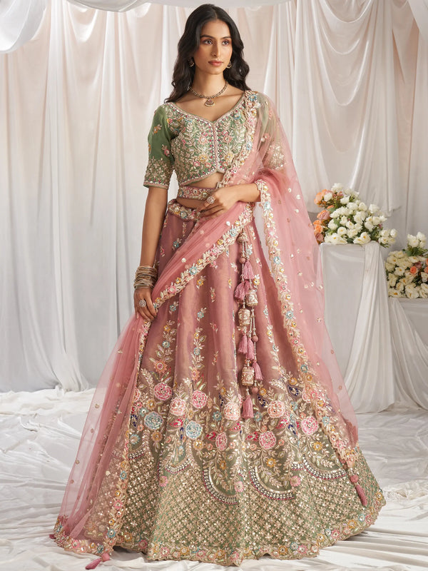 Amazing Pink Sequins Tissue Silk Bridesmaid Lehenga Choli With Dupatta - Zeel Clothing