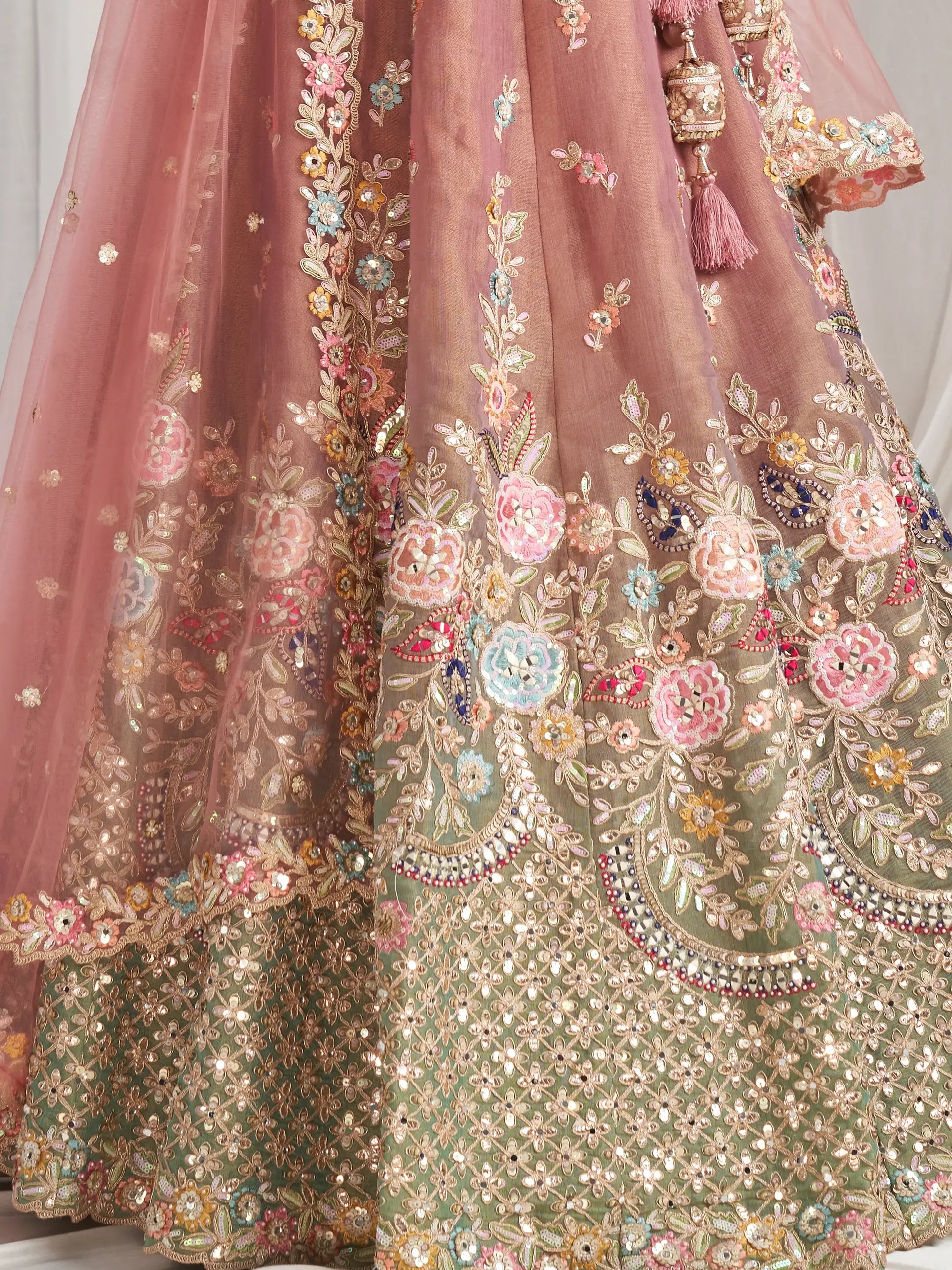 Amazing Pink Sequins Tissue Silk Bridesmaid Lehenga Choli With Dupatta - Zeel Clothing