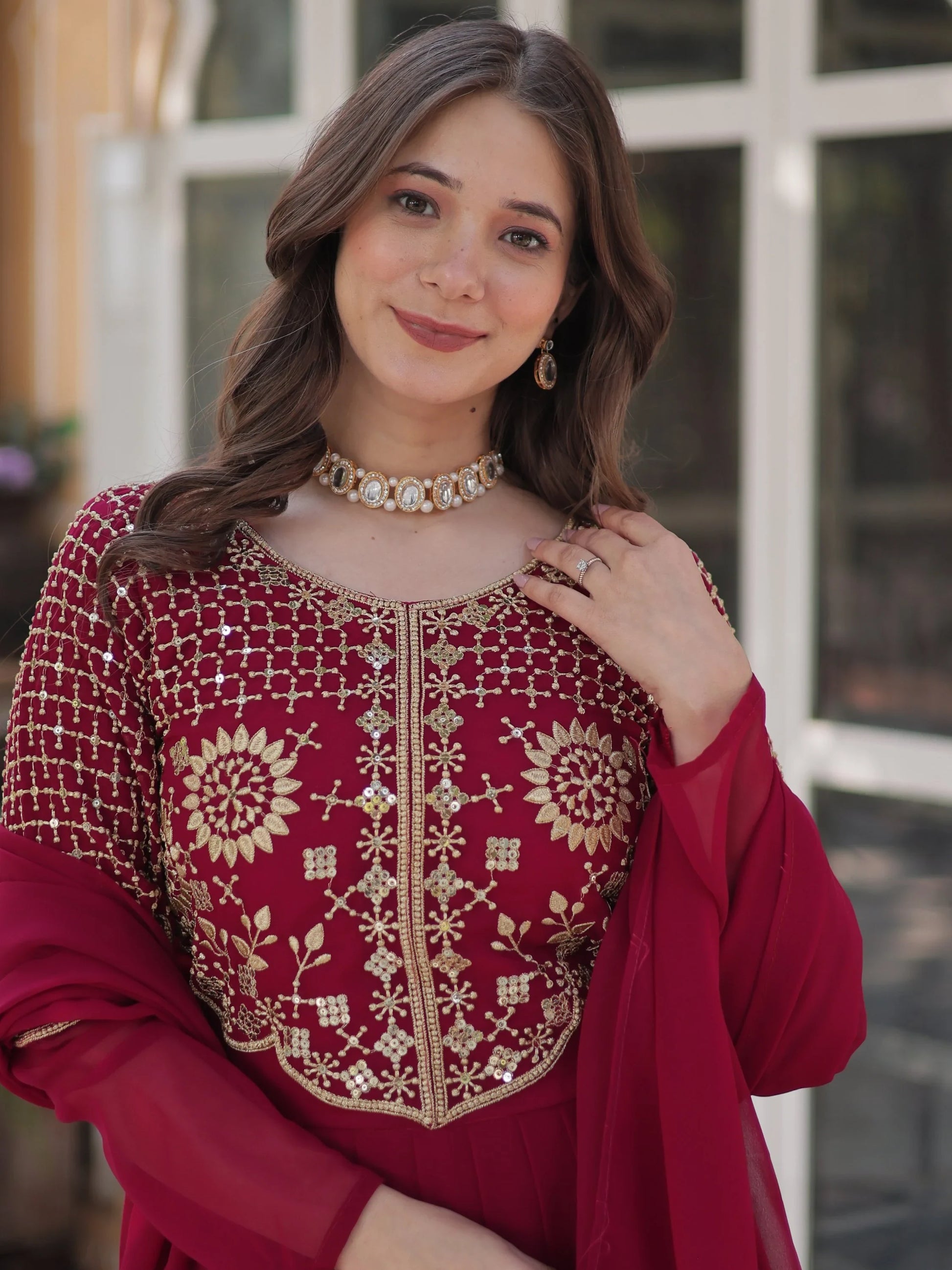 Amazing Pink Sequins Work Georgette Festive Wear Gown With Dupatta - Zeel Clothing