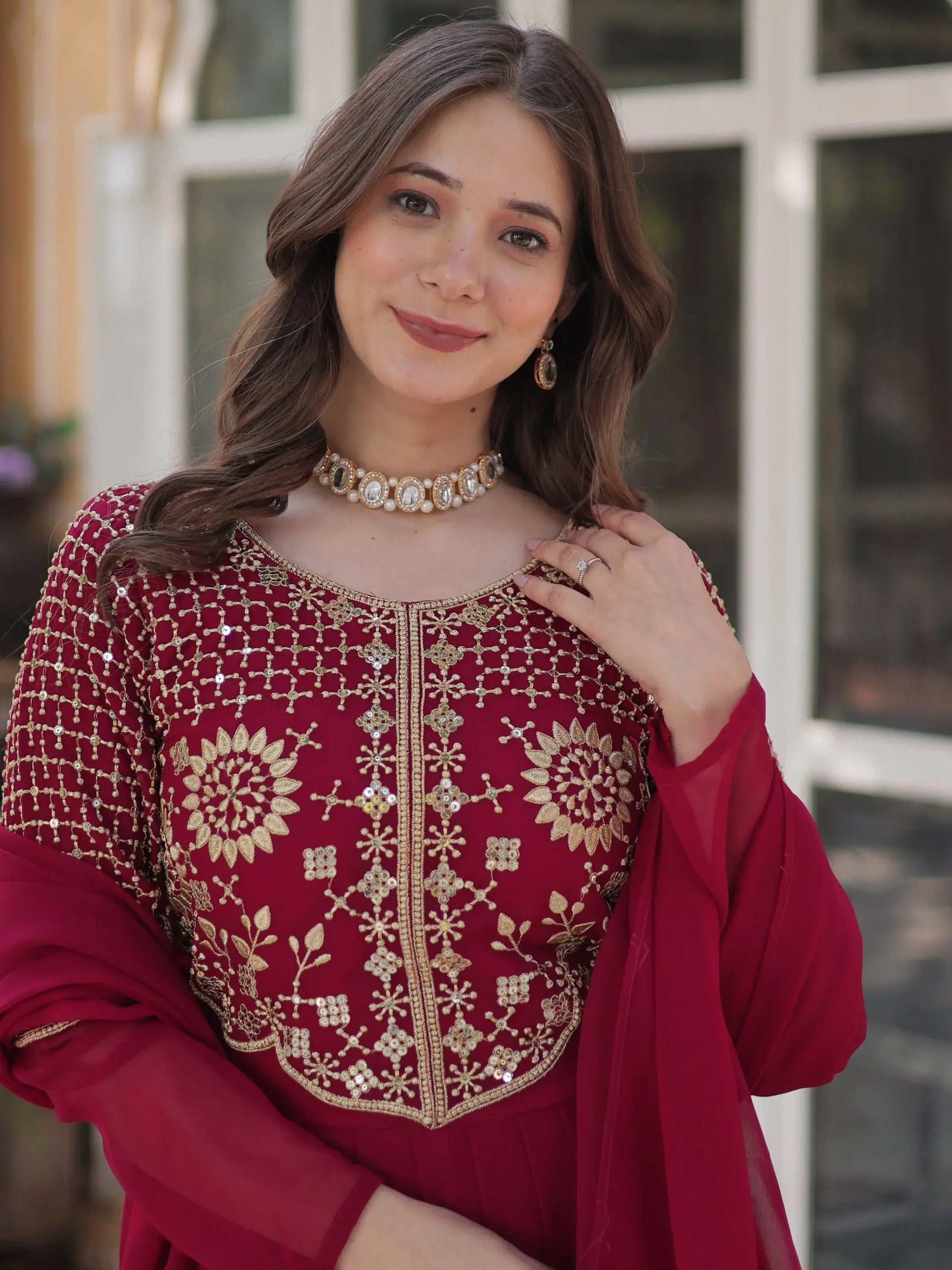 Amazing Pink Sequins Work Georgette Festive Wear Gown With Dupatta - Zeel Clothing
