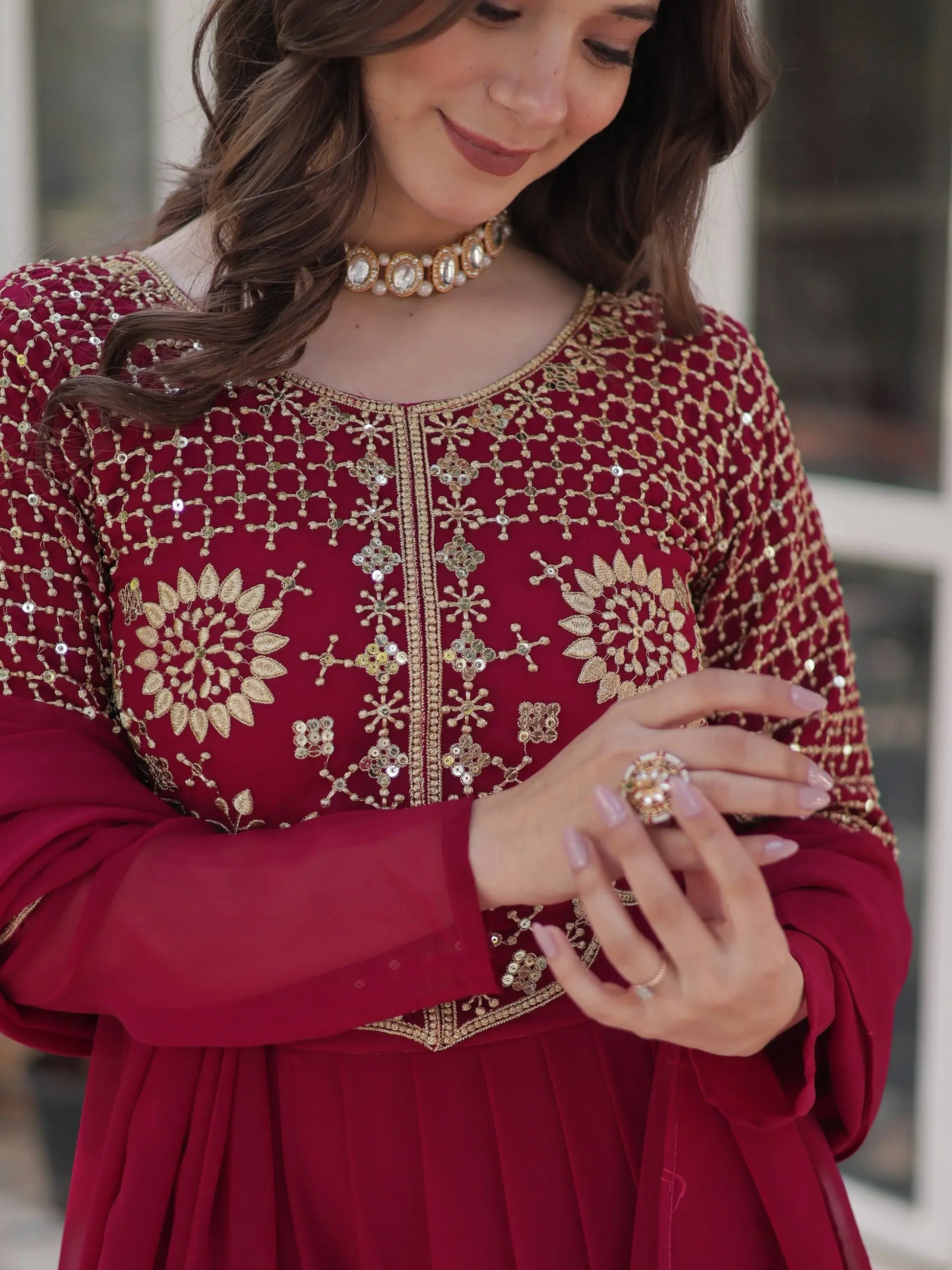 Amazing Pink Sequins Work Georgette Festive Wear Gown With Dupatta - Zeel Clothing