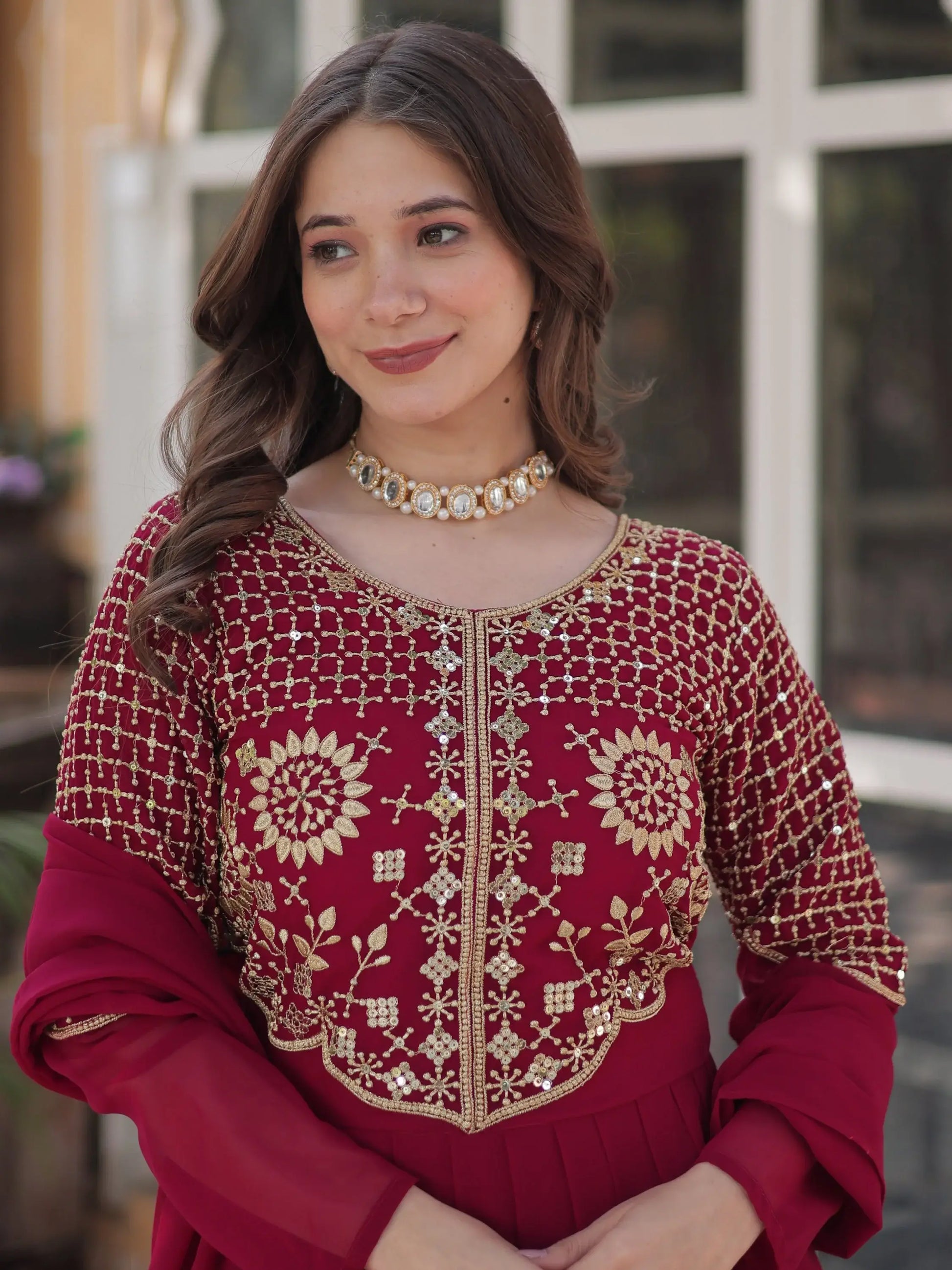 Amazing Pink Sequins Work Georgette Festive Wear Gown With Dupatta - Zeel Clothing
